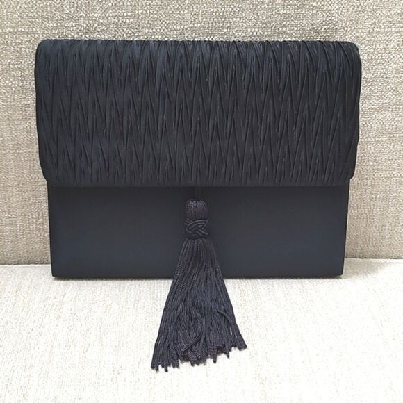 Vintage Sears Black Tassel Evening Shoulder Bag Clutch NWT - Picture 1 of 9